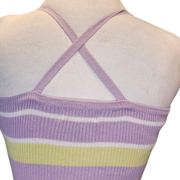 Y2K Pastel Cropped Halter Top Purple Ribbed Knit Cotton Criss Cross Straps Sz M - Picture 7 of 11